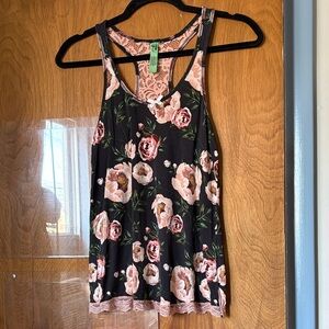 Honeydew Floral Lace Trim Pajama Tank Top